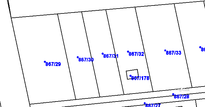 Parcela st. 867/31 v KÚ Hřebeč, Katastrální mapa
