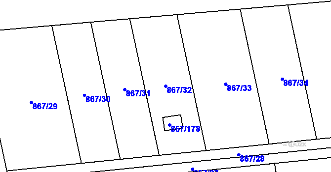 Parcela st. 867/32 v KÚ Hřebeč, Katastrální mapa