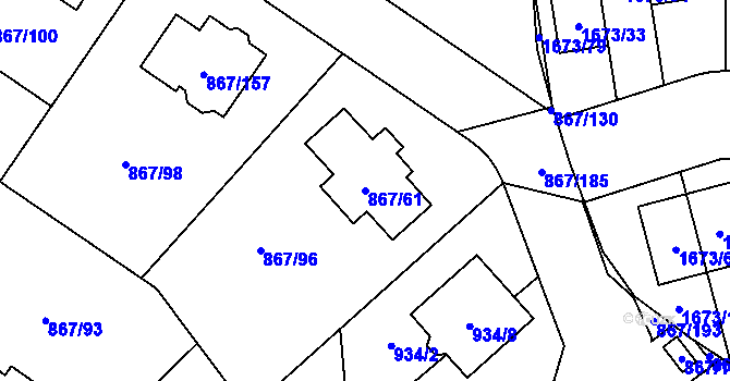 Parcela st. 867/61 v KÚ Hřebeč, Katastrální mapa
