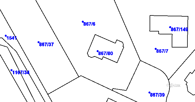 Parcela st. 867/80 v KÚ Hřebeč, Katastrální mapa