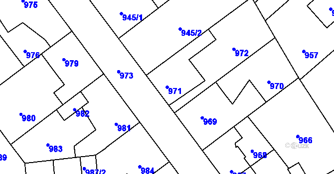 Parcela st. 971 v KÚ Hřebeč, Katastrální mapa