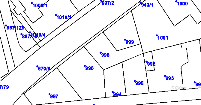 Parcela st. 998 v KÚ Hřebeč, Katastrální mapa