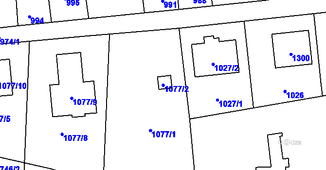 Parcela st. 1077/2 v KÚ Hřebeč, Katastrální mapa