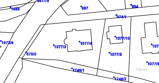 Parcela st. 1077/4 v KÚ Hřebeč, Katastrální mapa