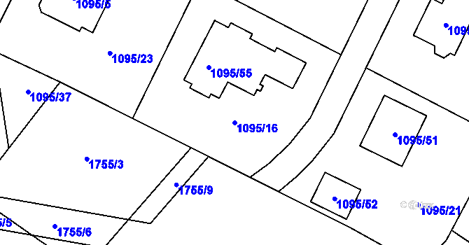 Parcela st. 1095/16 v KÚ Hřebeč, Katastrální mapa