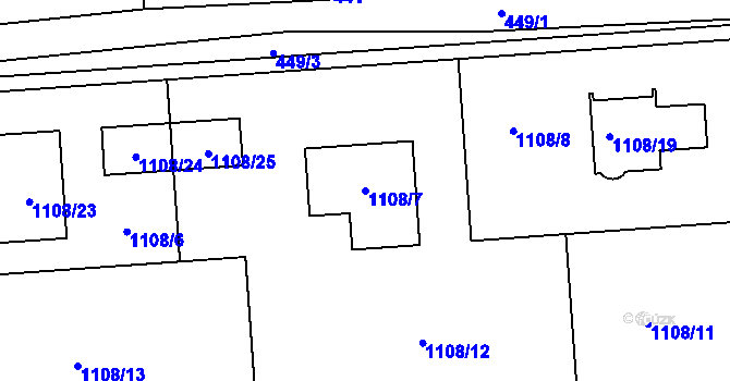 Parcela st. 1108/7 v KÚ Hřebeč, Katastrální mapa