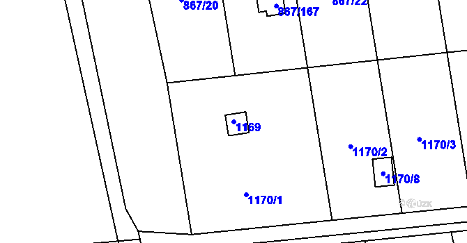 Parcela st. 1169 v KÚ Hřebeč, Katastrální mapa