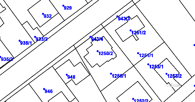 Parcela st. 1250/2 v KÚ Hřebeč, Katastrální mapa