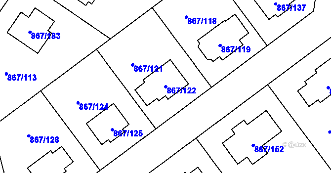 Parcela st. 867/122 v KÚ Hřebeč, Katastrální mapa