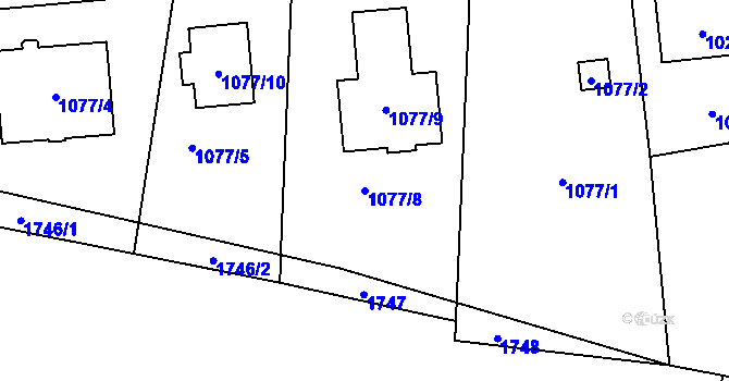 Parcela st. 1077/8 v KÚ Hřebeč, Katastrální mapa