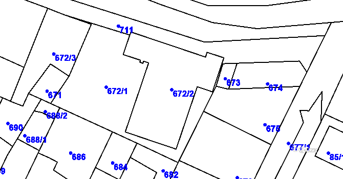 Parcela st. 672/2 v KÚ Hřebeč, Katastrální mapa