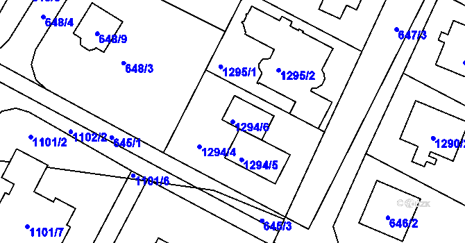 Parcela st. 1294/6 v KÚ Hřebeč, Katastrální mapa