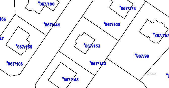 Parcela st. 867/153 v KÚ Hřebeč, Katastrální mapa