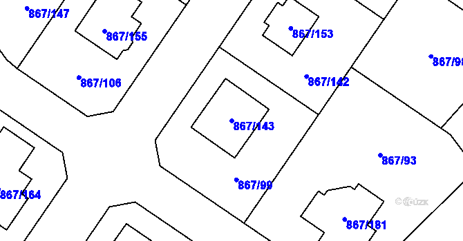 Parcela st. 867/143 v KÚ Hřebeč, Katastrální mapa