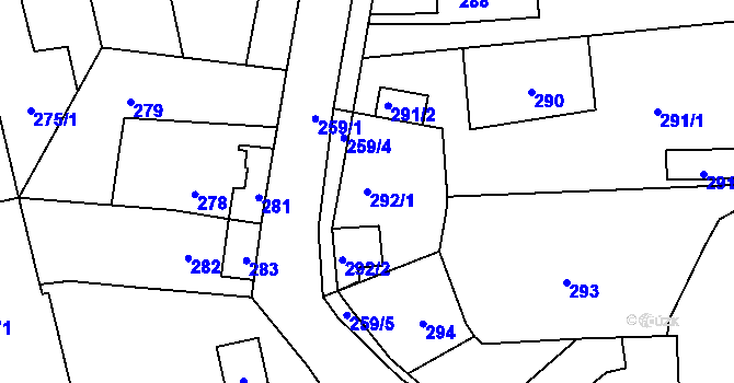Parcela st. 292/1 v KÚ Hřebeč, Katastrální mapa