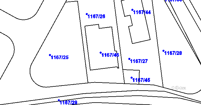 Parcela st. 1167/46 v KÚ Hřebeč, Katastrální mapa
