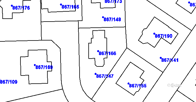 Parcela st. 867/166 v KÚ Hřebeč, Katastrální mapa