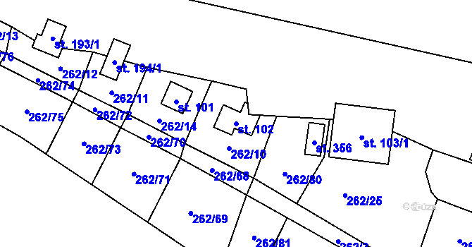 Parcela st. 102 v KÚ Hřebečníky, Katastrální mapa