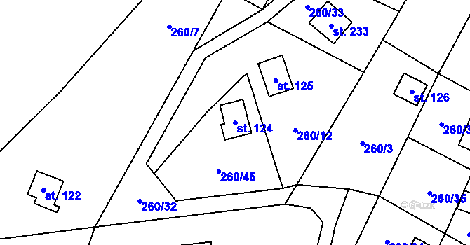 Parcela st. 124 v KÚ Hřebečníky, Katastrální mapa