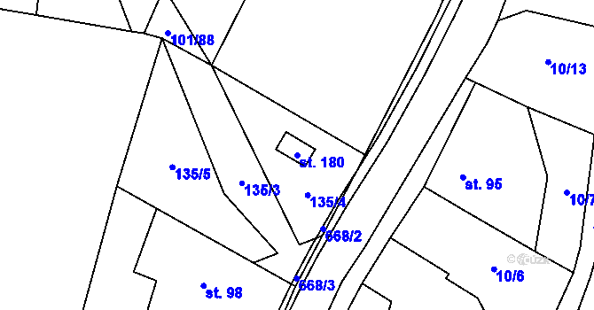 Parcela st. 180 v KÚ Hřebečníky, Katastrální mapa