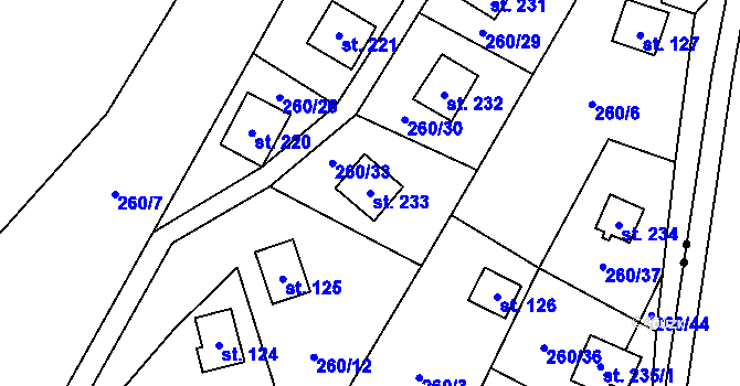 Parcela st. 233 v KÚ Hřebečníky, Katastrální mapa