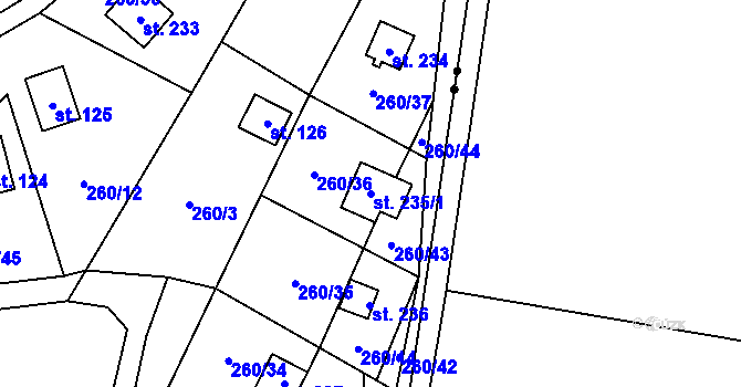 Parcela st. 235/1 v KÚ Hřebečníky, Katastrální mapa