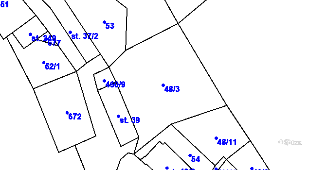 Parcela st. 48/3 v KÚ Hřebečníky, Katastrální mapa