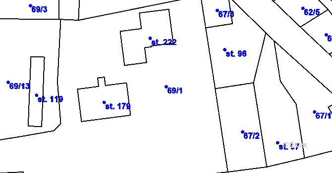Parcela st. 69/1 v KÚ Hřebečníky, Katastrální mapa