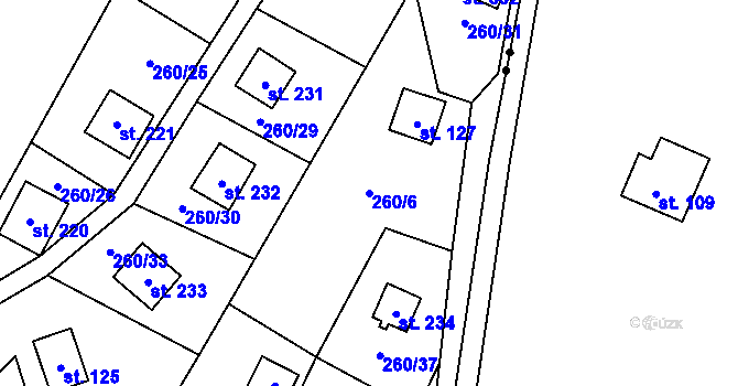 Parcela st. 260/6 v KÚ Hřebečníky, Katastrální mapa