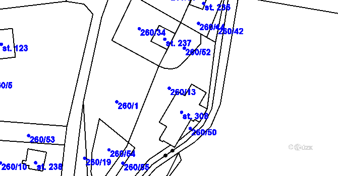 Parcela st. 260/13 v KÚ Hřebečníky, Katastrální mapa