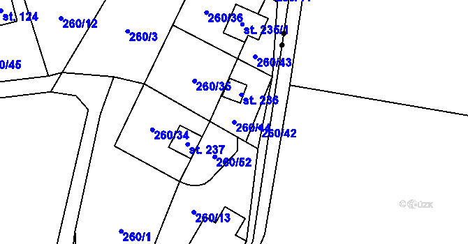 Parcela st. 260/14 v KÚ Hřebečníky, Katastrální mapa