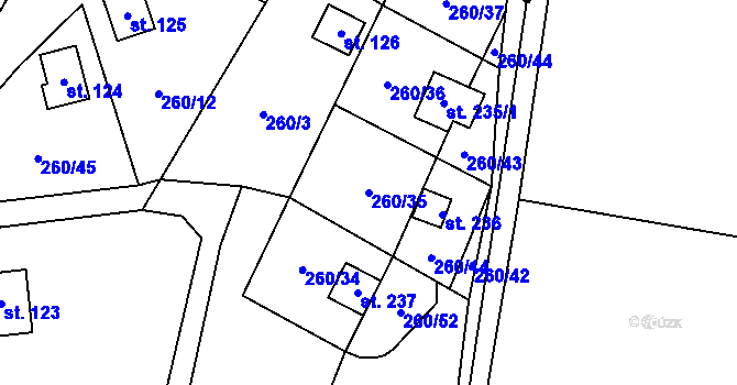 Parcela st. 260/35 v KÚ Hřebečníky, Katastrální mapa