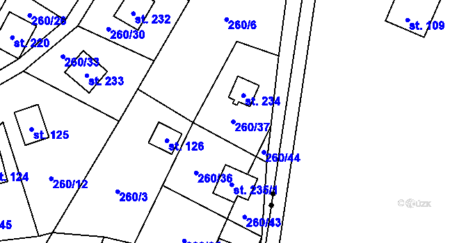 Parcela st. 260/37 v KÚ Hřebečníky, Katastrální mapa