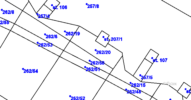 Parcela st. 262/20 v KÚ Hřebečníky, Katastrální mapa