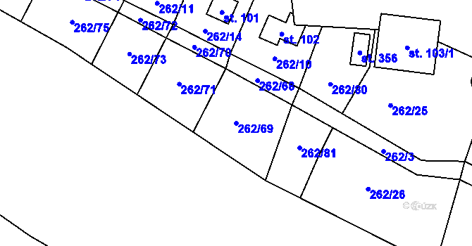 Parcela st. 262/69 v KÚ Hřebečníky, Katastrální mapa