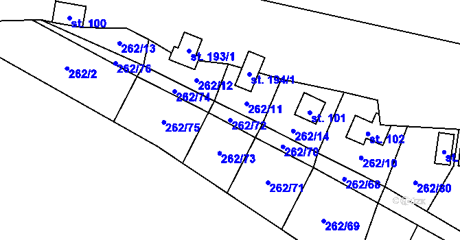 Parcela st. 262/72 v KÚ Hřebečníky, Katastrální mapa