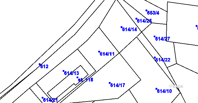 Parcela st. 614/11 v KÚ Hřebečníky, Katastrální mapa