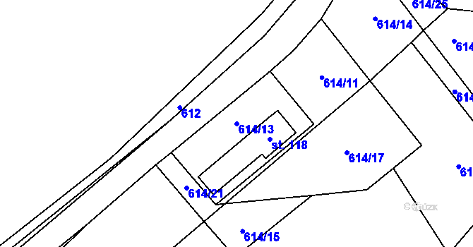 Parcela st. 614/13 v KÚ Hřebečníky, Katastrální mapa