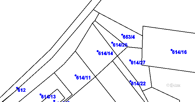 Parcela st. 614/14 v KÚ Hřebečníky, Katastrální mapa