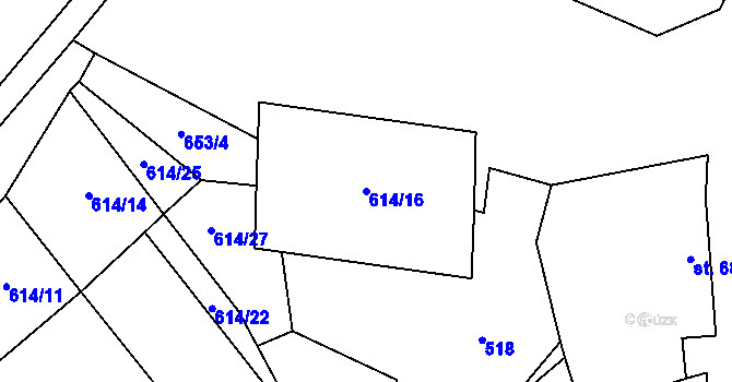 Parcela st. 614/16 v KÚ Hřebečníky, Katastrální mapa