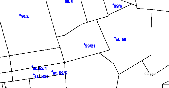 Parcela st. 99/21 v KÚ Hřebečníky, Katastrální mapa