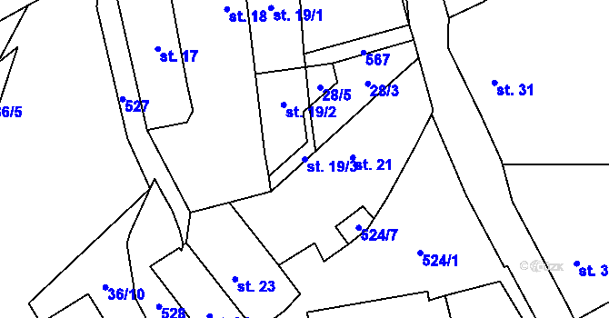 Parcela st. 19/3 v KÚ Týřovice nad Berounkou, Katastrální mapa