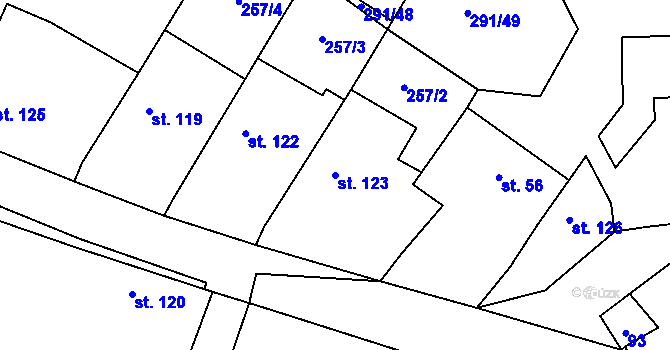 Parcela st. 123 v KÚ Hředle u Zdic, Katastrální mapa