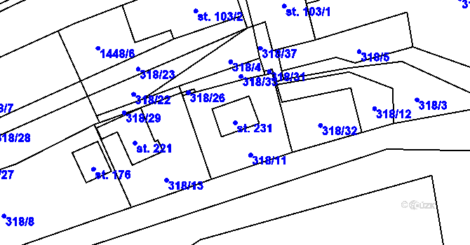 Parcela st. 231 v KÚ Hředle u Zdic, Katastrální mapa