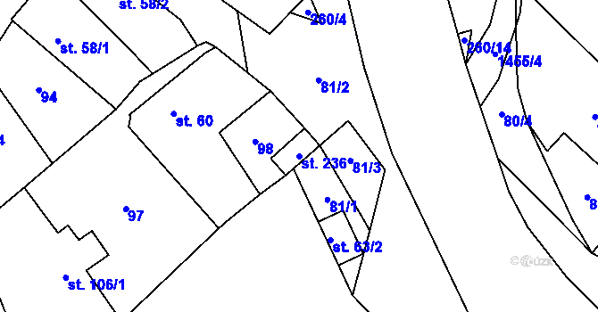 Parcela st. 236 v KÚ Hředle u Zdic, Katastrální mapa