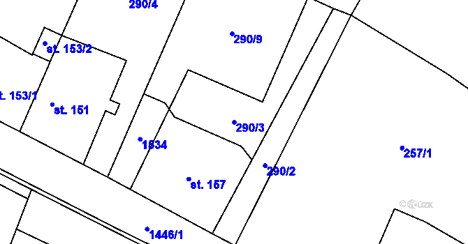 Parcela st. 290/3 v KÚ Hředle u Zdic, Katastrální mapa