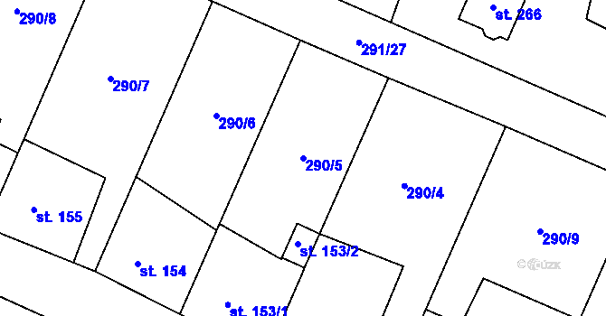 Parcela st. 290/5 v KÚ Hředle u Zdic, Katastrální mapa