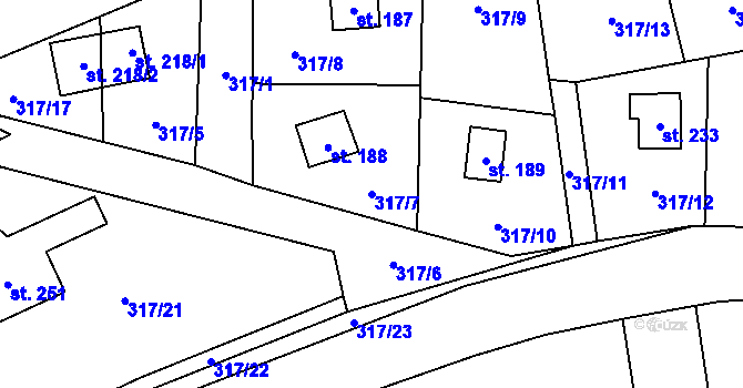 Parcela st. 317/7 v KÚ Hředle u Zdic, Katastrální mapa