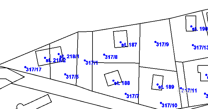 Parcela st. 317/8 v KÚ Hředle u Zdic, Katastrální mapa