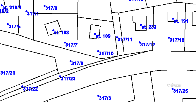 Parcela st. 317/10 v KÚ Hředle u Zdic, Katastrální mapa